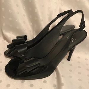 Stuart Weizmann Black patent leather sling backs